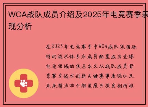 WOA战队成员介绍及2025年电竞赛季表现分析